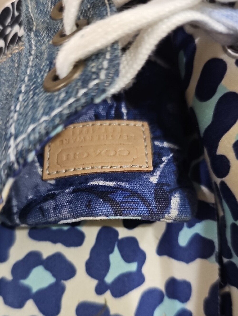 Coach Patchwork Blue Mixed-Print Lace-Up Sneakers Size 9 - Picture 5 of 12